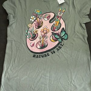 Gray Graphic Tee with Nature Art Design